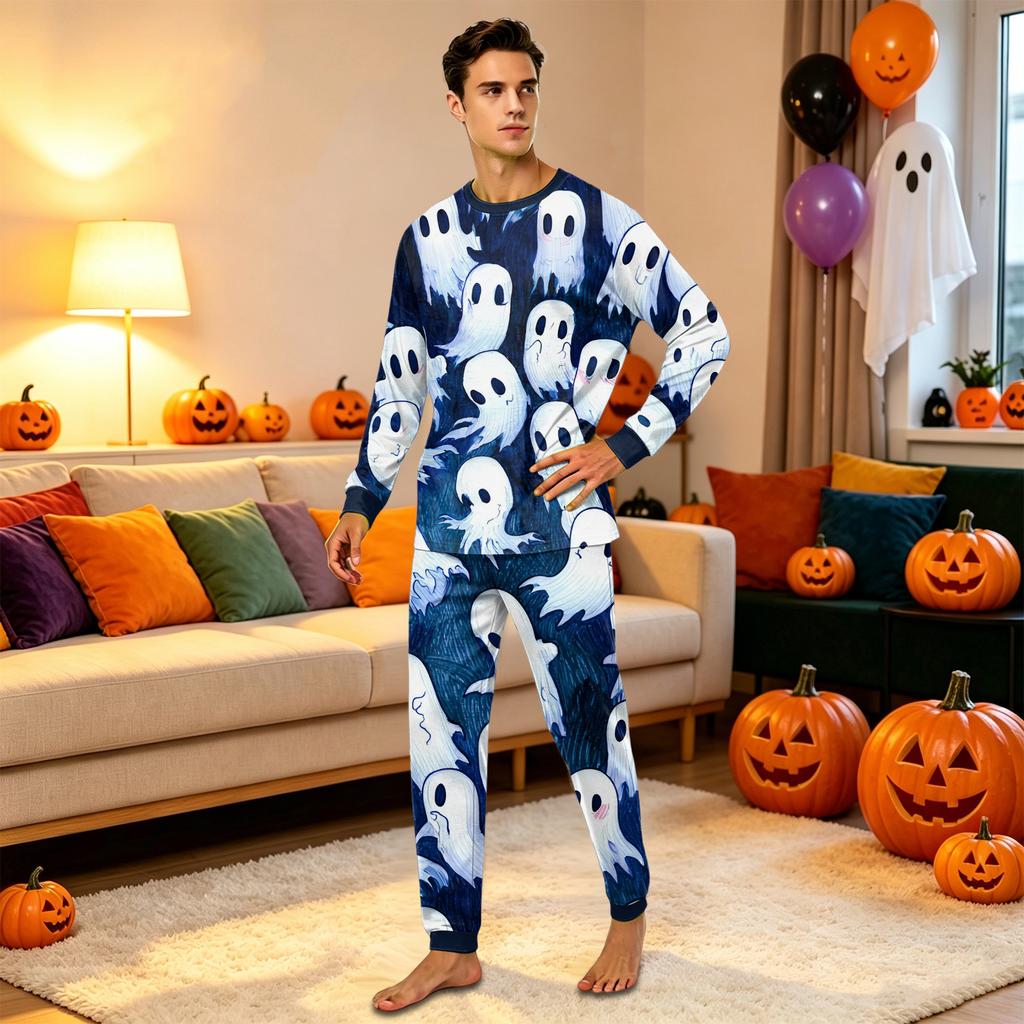 Family Matching Halloween Print Pajama Set with Long Sleeve Top and Pants for Parents and Kids