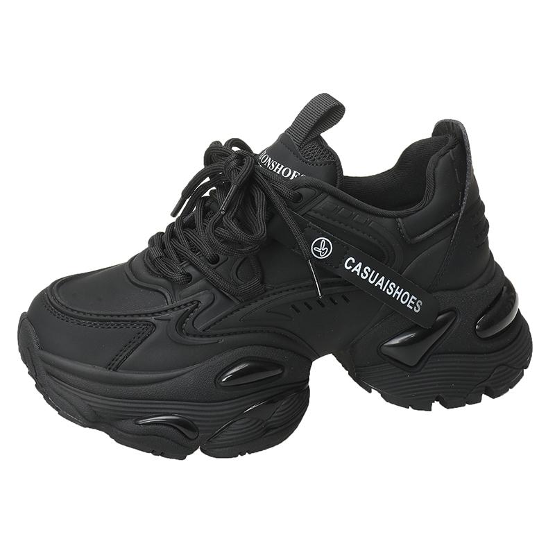 

6cm Autumn Spring Women Non-slip High Platform Shoes Wedge Heels Casual Height Increasing Chunky Sneakers Women Leather Shoes 35