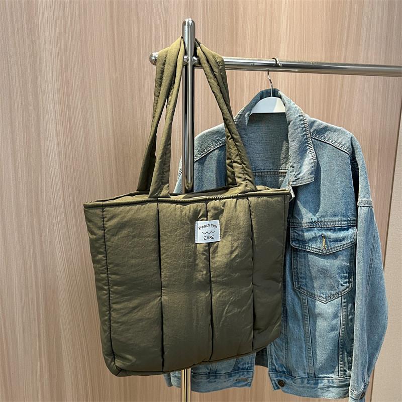 2024 New Spring Fashion Street Style Canvas Tote Bag Women s Down Bag With Large Capacity For Students Commuting зелёный