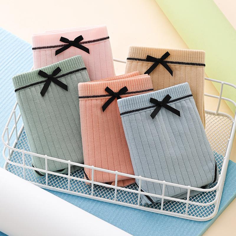 Girls' Korean Style Mid-Waist Ribbed Triangle Panties - Soft & Breathable
