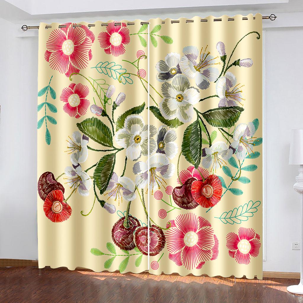 3D Rosenmuster Rosa Gelb Blume Vorhänge Wohnzimmer Balkon Fenster Dekorative Vorhänge 2 Paneele