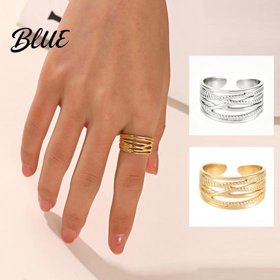 Stainless Steel Finger Band Thumb Ring Geometric Lines Shape Adjustable