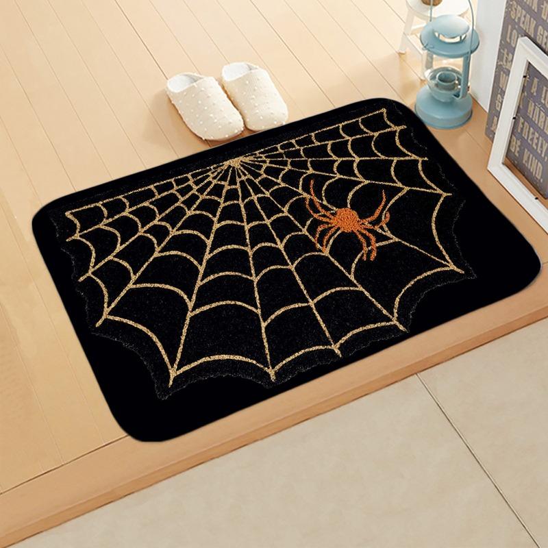 

Halloween Themed Flannel Doormats Spider Web & Bat Patterns Happy Halloween Prints Soft Floor Mats for Holiday Decor 40x60cm