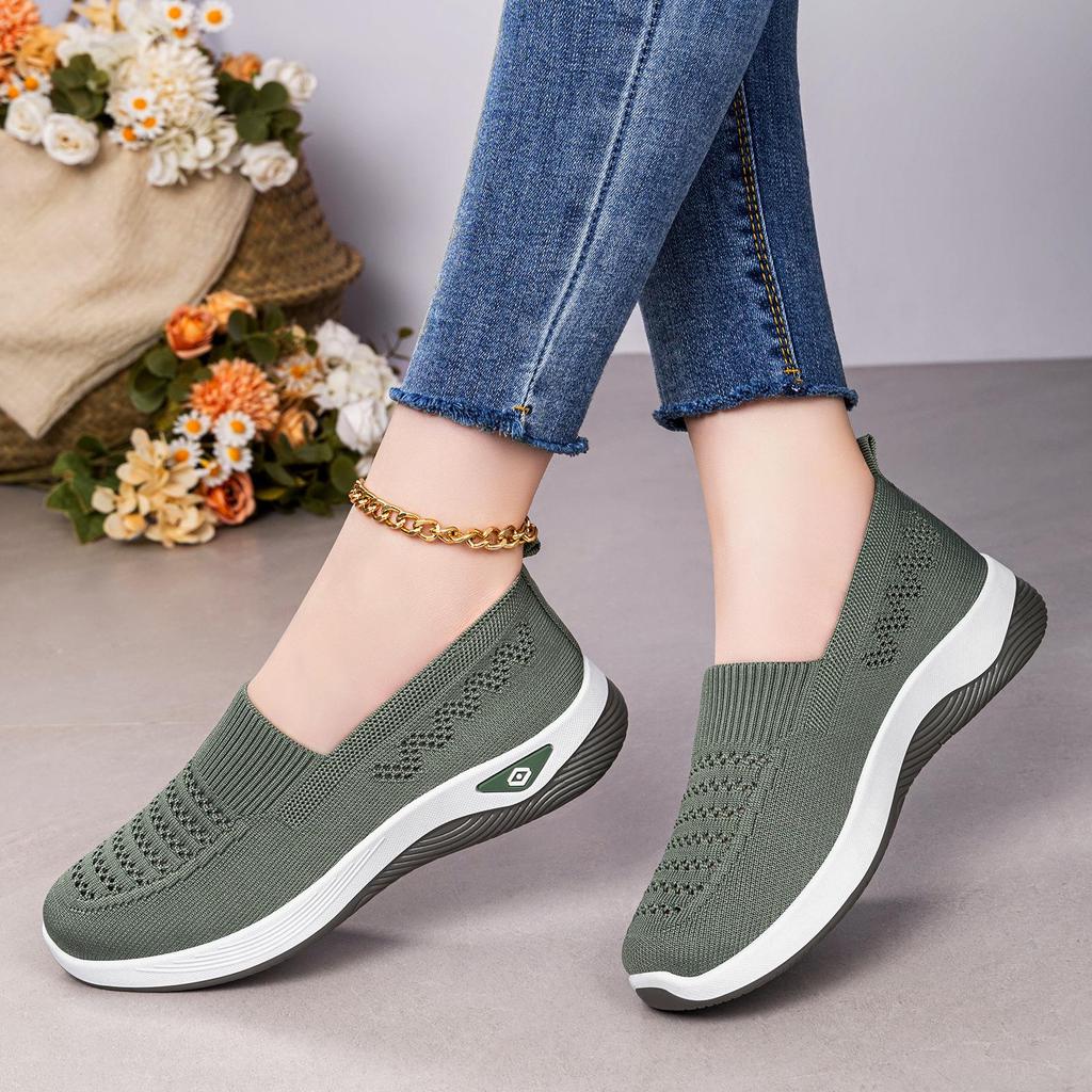 Women's Flyknit Breathable Casual Flat Shoes - Large Size Versatile Solid Color