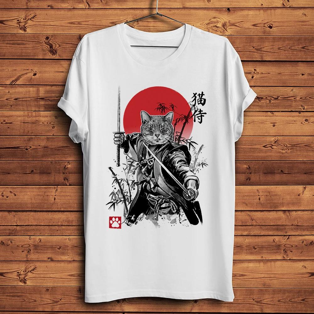 Edo Vintage Cat Swordsman,Meow Samurai Funny Anime T Shirt,Men Casual Tshirt,Unisex Streetwear