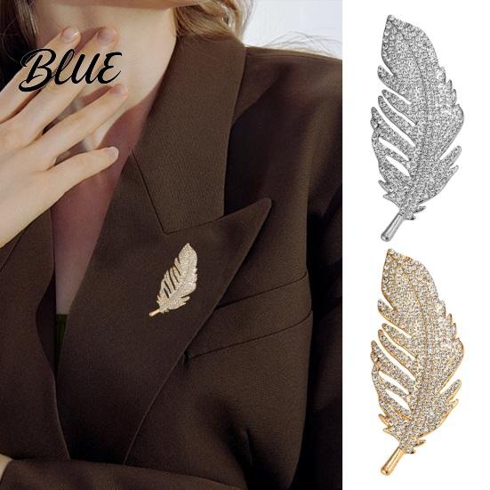 Oxidation-proof Brooch Feather Design Pin for Women Rhinestones Inlaid Sweater