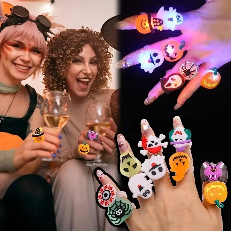 Halloween Christmas Luminous Rings Women Men Creative Cute Random Color Ring Pumpkin Ghost Spider Flash Finger Rings Fashion Accessories