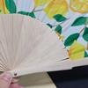 Wooden Handle Folding Hand Fan Lemon Print Hand Cranked Fan Lightweight Handheld Fan  Photography
