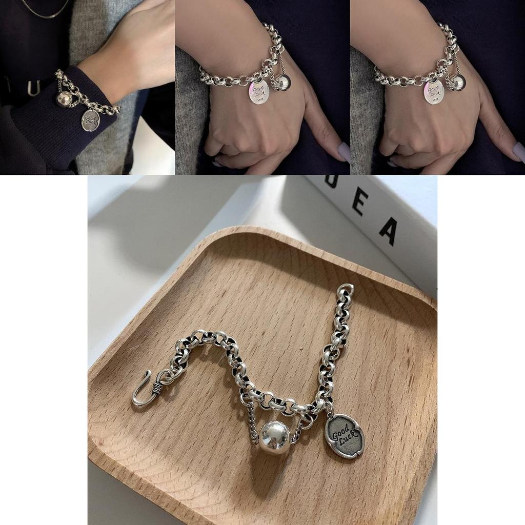 Good Luck Letter Geometric Alloy Bracelet For Women With Electroplating And Hip Hop Style For Travel Gift
