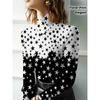Women's Floral Printed Cheongsam Collar Slim-fitting Long-sleeved T-shirt, Elegant Long-sleeved Bottoming Shirt, Spring and Autumn