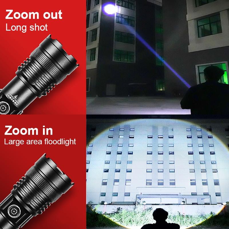 100000LM High Powerful Flashlight Rechargeable Built-In Battery Torch Waterproof Zoom Flashlight Outdoor Camping Light Fishing Lantern