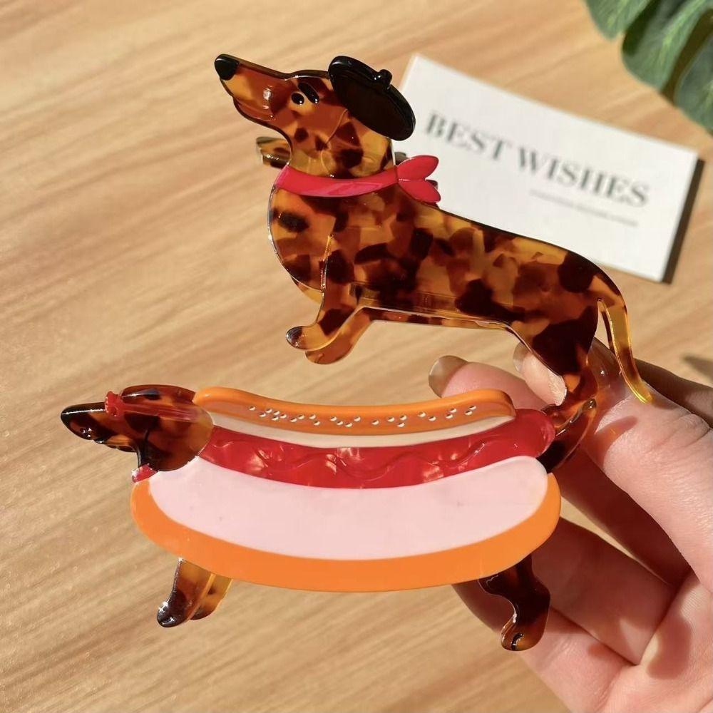 Large Sausage Dog Hair Clip Animals Acetate Grab Clip Cute Cartoon Hairpin Korean Style Headwear