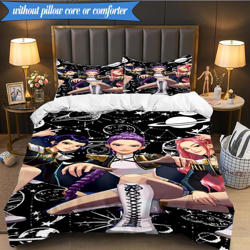 Kpop cartoon 3pcs K-pop music group Bedding set,Ideal for Bedroom, Dormitory,Including Duvet Cover And 2pcs Pillowcases,Fan gifts