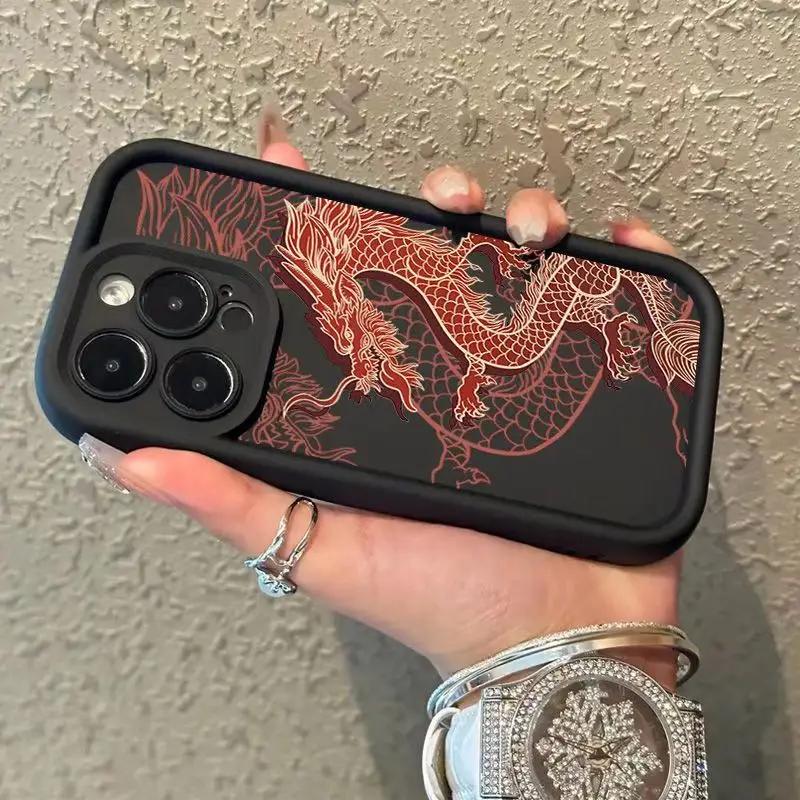 Red Gold Chinese Dragon Art Phone Case for iPhone 17 16 15 14 13 12 11 Series Pro Max Plus Double Layer Protection