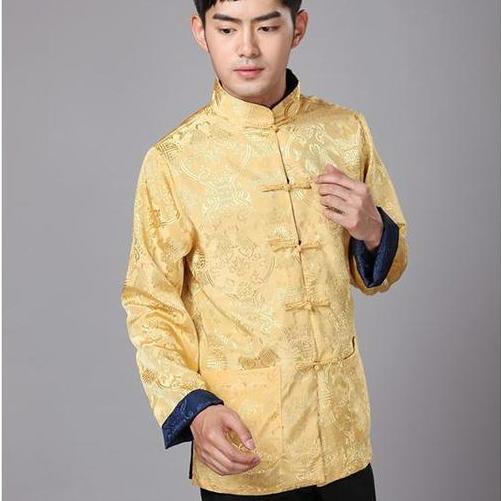 Блузка для мужчин, новогодний костюм Тан, игольная вышивка на пуговицах, традиционная китайская рубашка кунг-фу, туника для косплея, топ с драконом