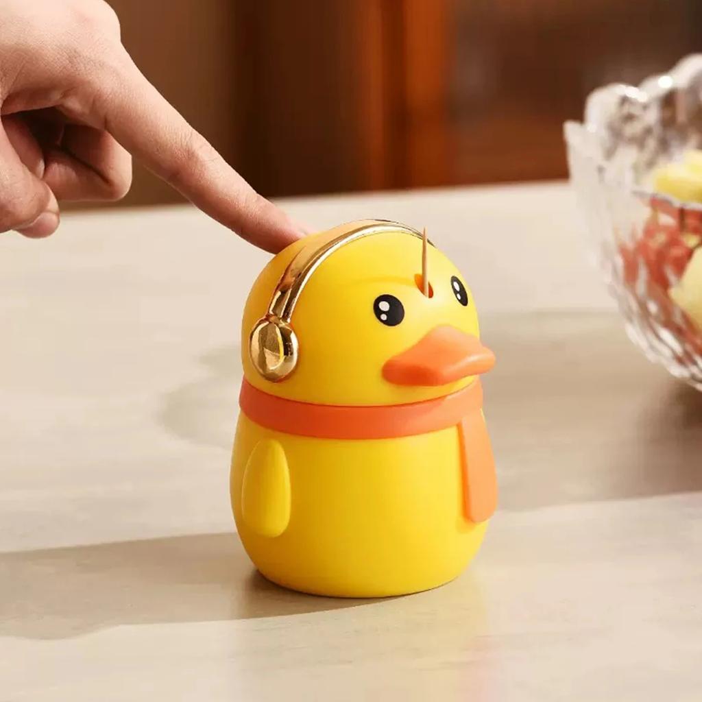 Yellow Duck Toothpick Holder Light Luxury Cartoon Creative Toothpick Bottle Home Hotel Automatic Press Plastic Toothpick Holder