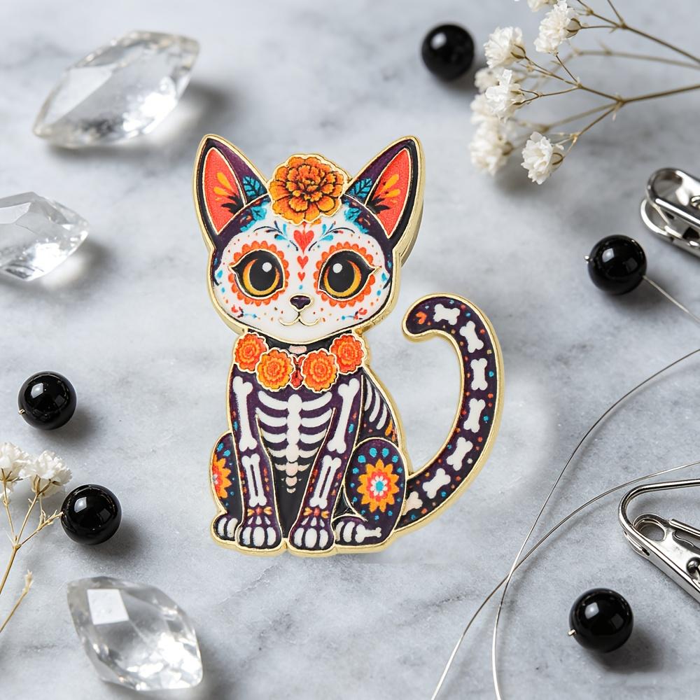 1pc Mexican Day of the Dead Skeleton Cat Enamel Pin, Skeleton Cat Badge, Suitable for Day of the Dead Fashion Accessory Gift