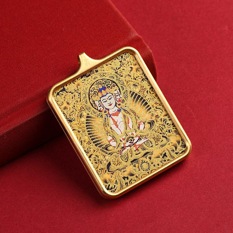 Gold-Inlaid Eight Guardian Deities Thangka Necklace with Past Life Pendant