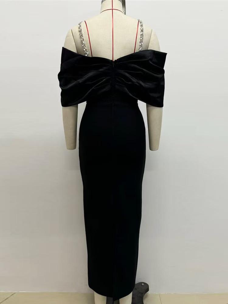 Chic Off-the-Shoulder Bandage Evening Gown - Shoulder-Baring Long Dress, Fashionable & Sexy Bodycon Style