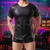 Męski T-shirt z krótkim rękawem Elastyczny Podkoszulek ze sztucznej skóry T-shirt Muscle na imprezę