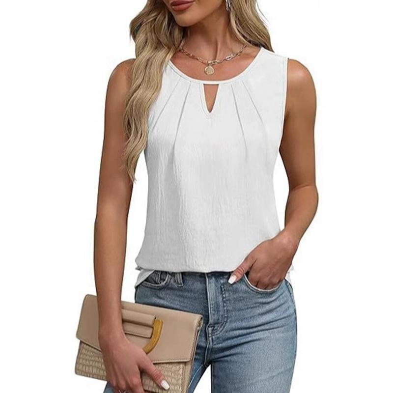 Women s Pleated Chiffon Hollow Sleeveless Top L
