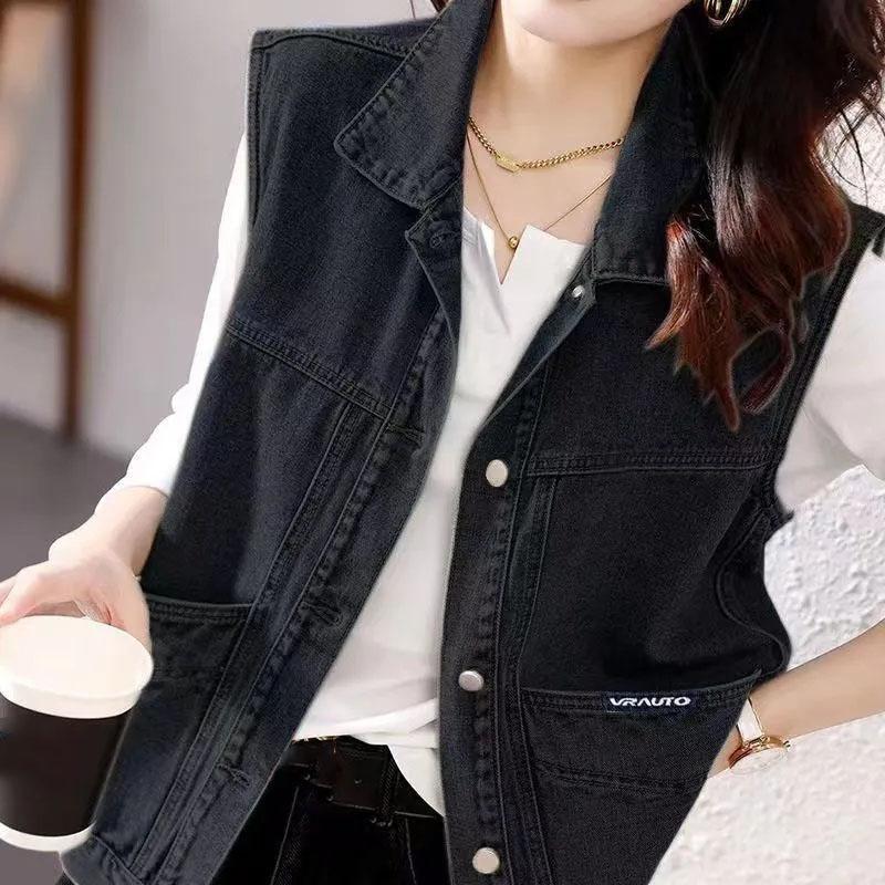 

Fashion Women Cowboy Waistcoat Outwear Lady Large Size 4XL Denim Vest Coat Autumn Female Jeans Sleeveless Jacket M