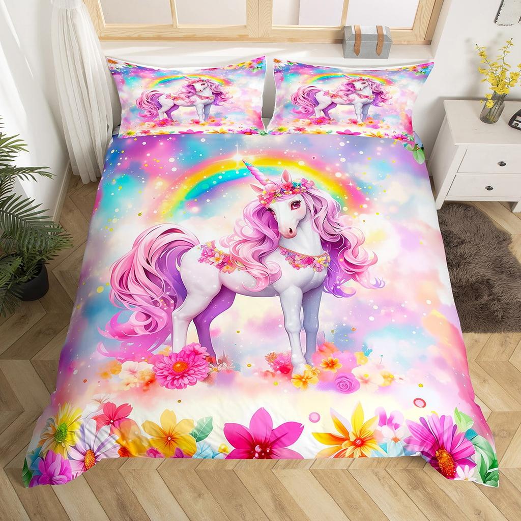 Comforter Digital Printed Unicorn Design Queen Size Bedding Girl'S Not Fading Soft And Comfortable.
