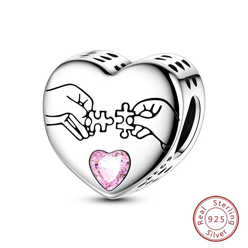 Copper Pink Love Series Charm Love Cube Little Bear Luminous Pendant Fit Original Bracelet Romantic Wedding Jewelry