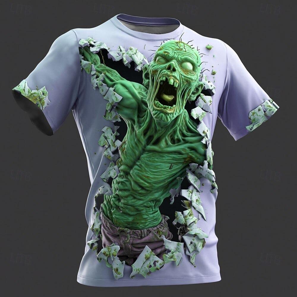Summer Kids Optical Illusion Zombies Print Boy Short Sleeve T-shirt Top Crew Neck T-shirt Horror Party Street Holiday Girl Clothing