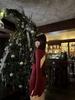 Red Backless Long Sleeve Battle Robe Dress - Women's Autumn/Winter Waist-Cinched Short Skirt