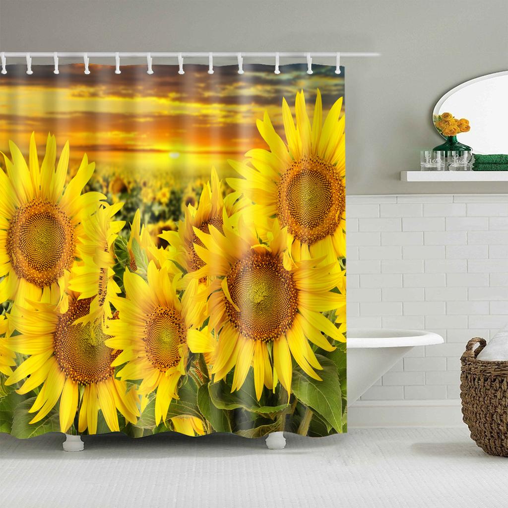 Plant Stripes Shower Curtain Bathroom Waterproof Polyester Shower Curtains for Bathroom Flower Print Bath Curtain with Hooks