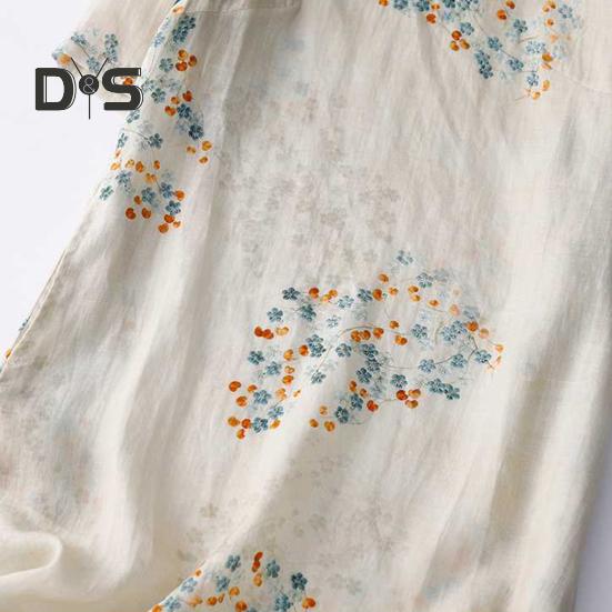 Vestido Midi Cheongsam Qipao Vintage com Estampa Floral para Mulheres Solto Manga Curta Estilo Chinês com Bolsos para Casamento