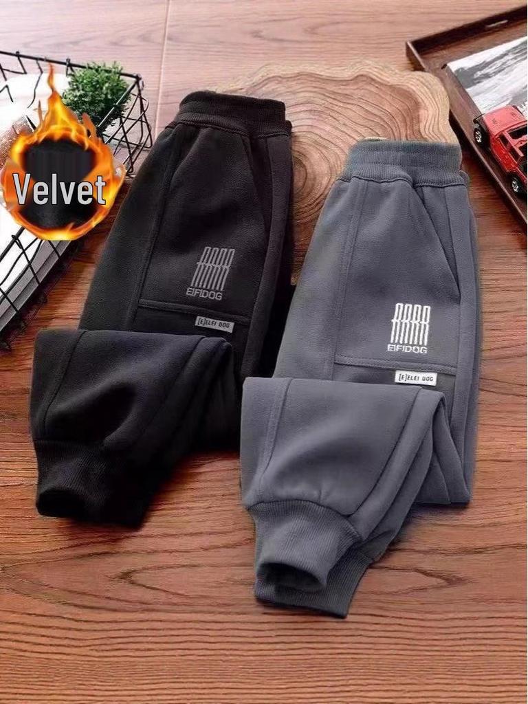 Boys' Plus Velvet Thickened Loose Sweatpants - Autumn/Winter 2025 Fashion