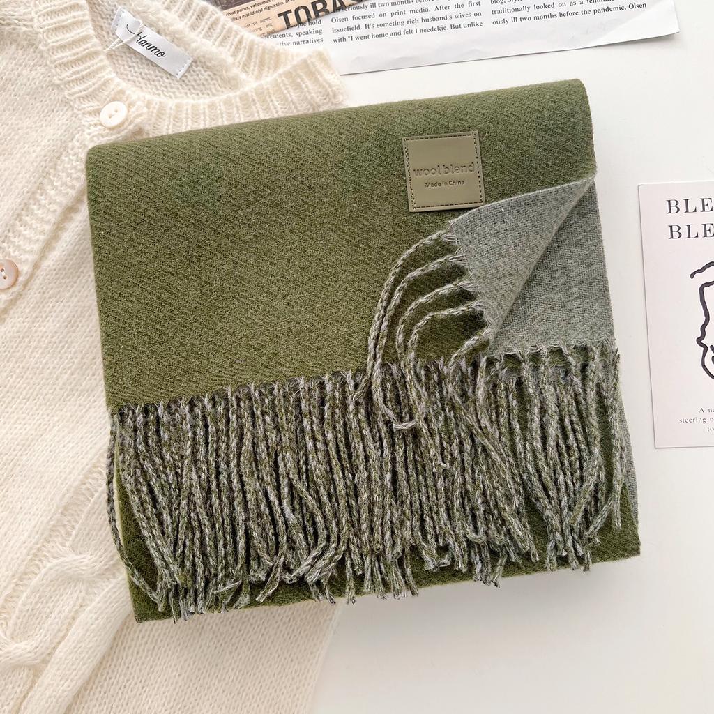 Solid color wool scarf shawl women's autumn and winter senior sense versatile fringed warm scarf couple student