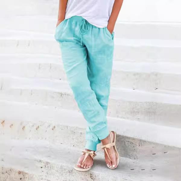 Pantaloni Jogger da Donna a Vita Alta Vestibilità Larga Pantaloni Casual Monocolore Coulisse Lino Cotone Dimagranti Pantaloni Lunghi Quotidiani