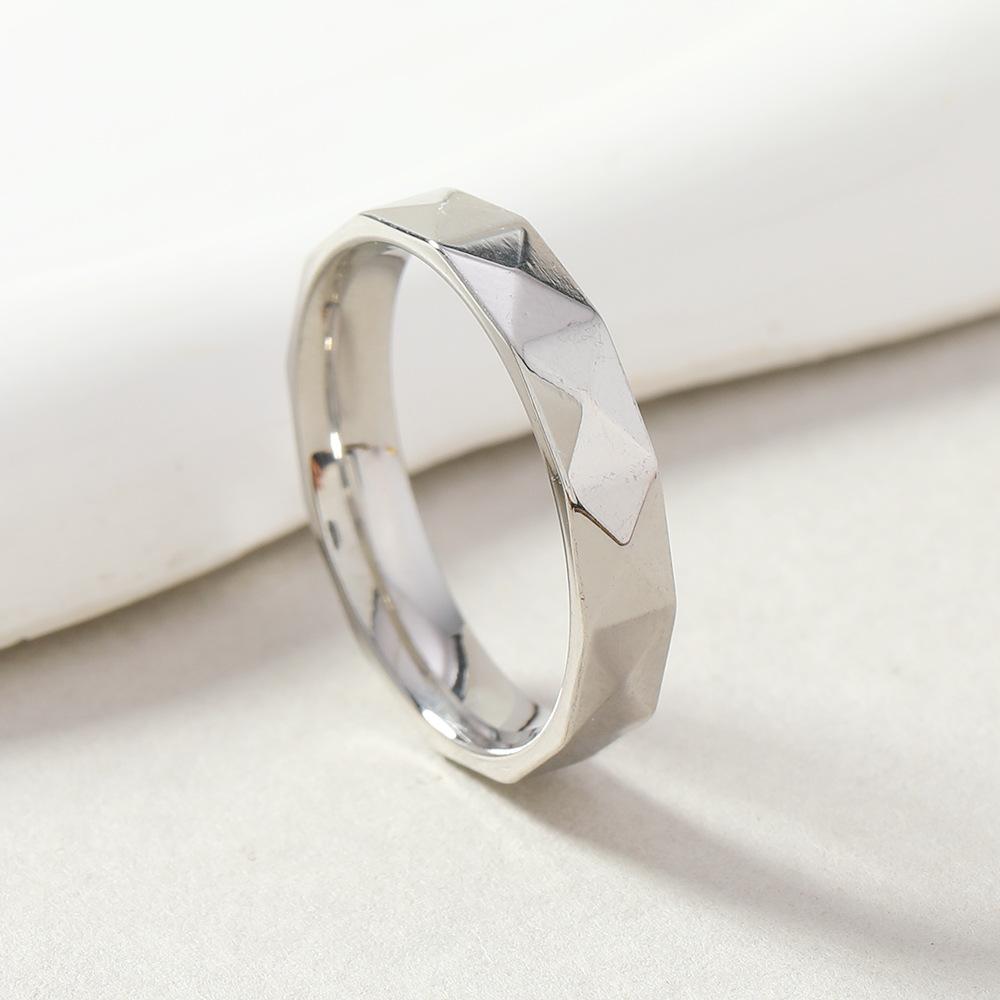 Stainless Steel Jewelry Light Luxury High-end 6mm Polished Multi-faceted Diamond Titanium Steel Ring  Ring Hand Jewelry