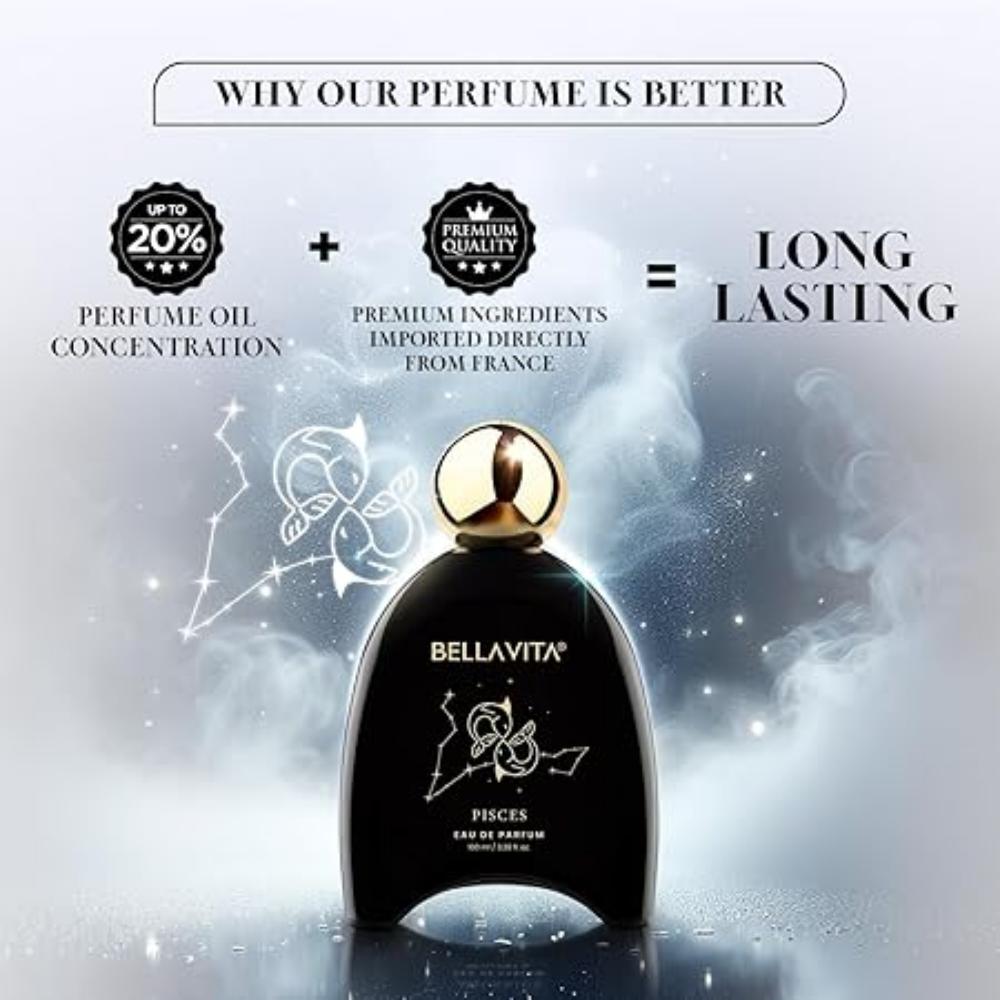 BELLAVITA Collezione Zodiaco Pesci EDP Unisex | Limone, Rosa & Legnoso | Profumo Premium a Lunga Durata per Uomo e Donna, 100ml