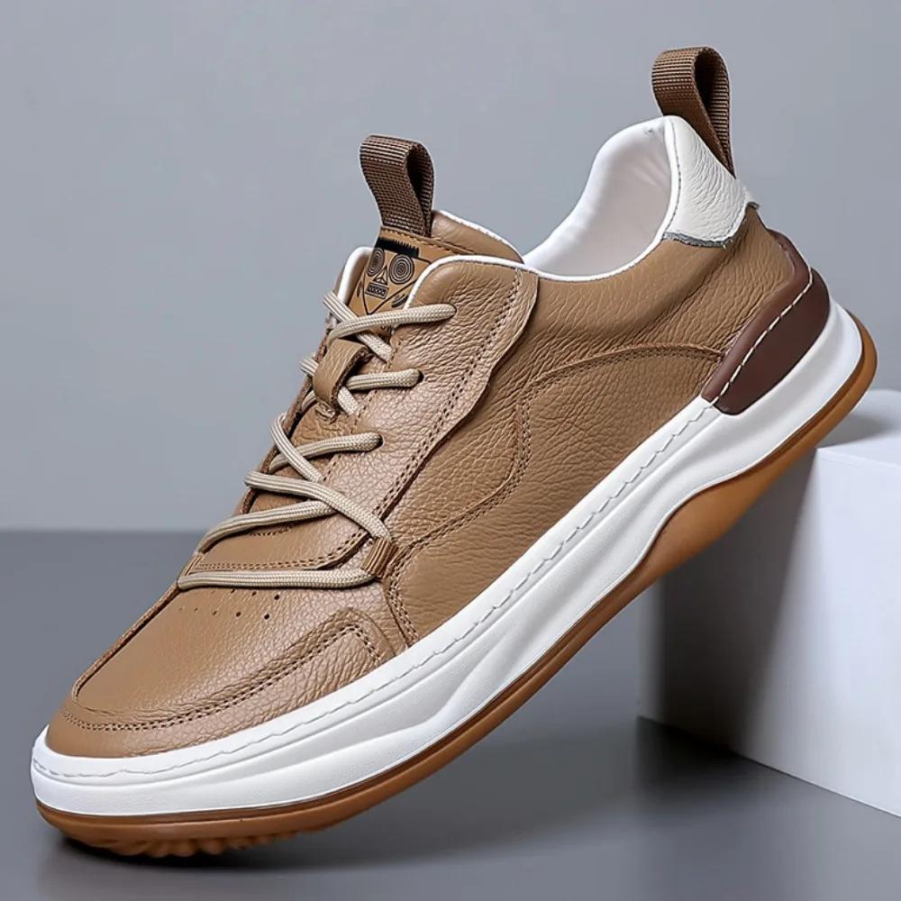 Leather Shoes Men's 2024 Spring and Autumn New Leather Mens Shoe Thick Soled Round Toe Mans Shoe Casual Breathable Shoes Loafers
