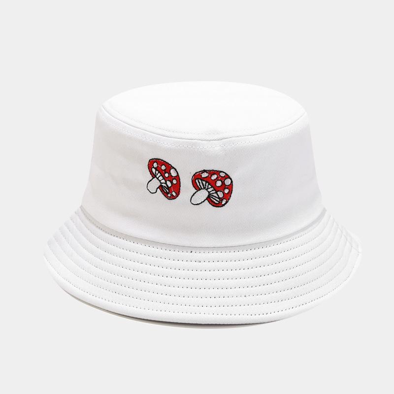 Korean Style Women's Mushroom Embroidery Bucket Hat - Face-Slimming, Outdoor Sun Protection for Summer