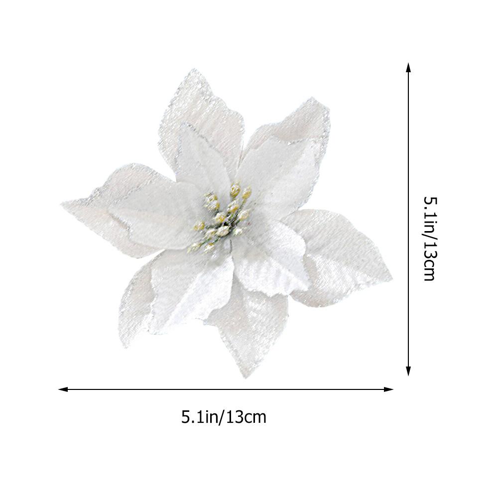 36Pcs Christmas Flower Ornament Cloth Simulated Glitter Lightweight Decoration for Tree Party Wedding DIY Craft Adornment