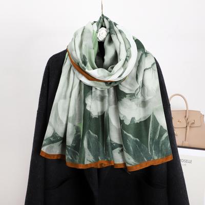 Eșarfă cu flori de toamnă și iarnă, elegantă, stil celebritate, imprimare, imitație de bumbac, in, mătase, eșarfă caldă pentru doamne cu protecție solară