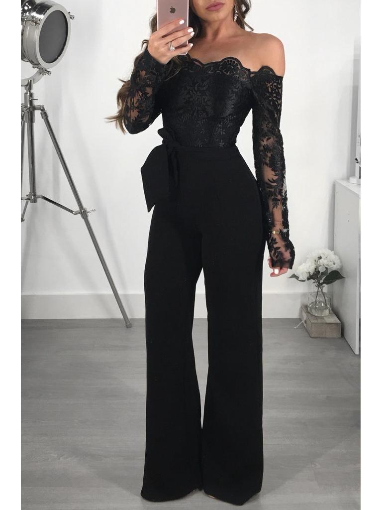 

Европейский и американский женский кружевной комбинезон с открытыми плечами - 7 цветов 3XL