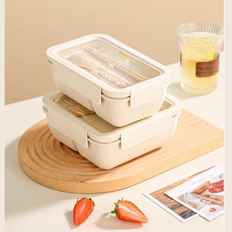 1100ML Lunch Box For Kids School Adults Office Wheat Straw Microwave Picnic Storage Portable Big Bento Box With Spoon Chopsticks