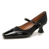 Xiaoxiangfeng Mary Jane Shoes Magic Buckle with Square Head High Heels Thin Heel Spring and Autumn Splicing French Medium Heel Single Shoes