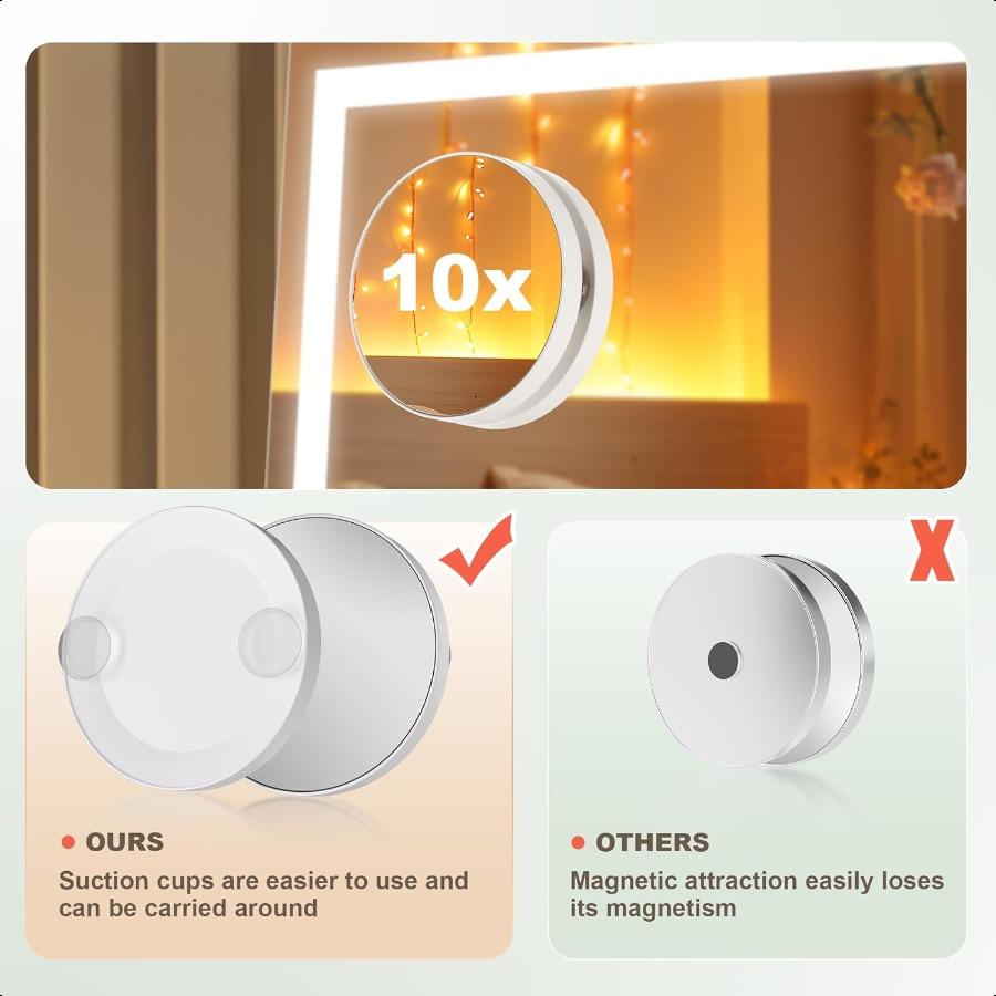 Vanity Mirror with Lights 15 X 13 LED Makeup Mirror with 10X Magnification Smart Touch 3 Colors Dimmable Adjustable Brightn 360