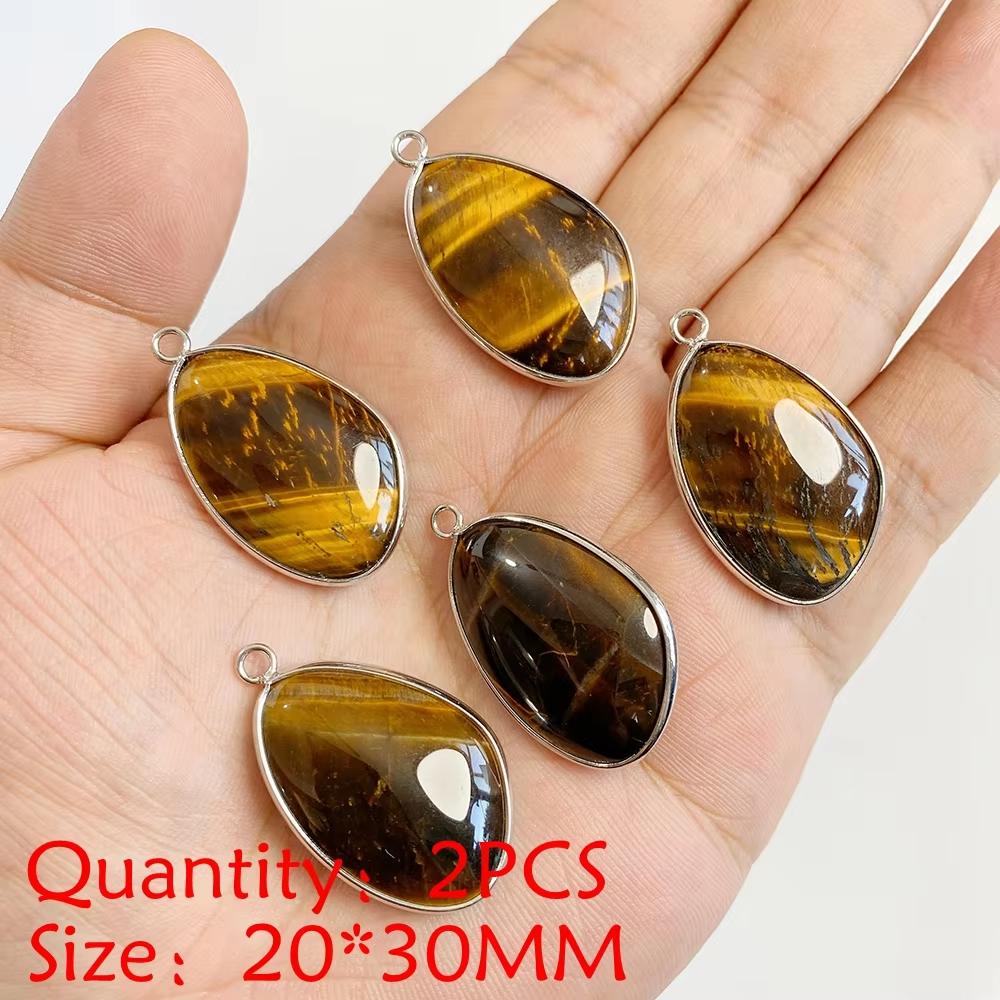 2PCS Natural Yellow Tiger Eye Stone Pendant Heart Star Drop Shape Symbolizing bravery and wealth protection Amulet Healing Charm
