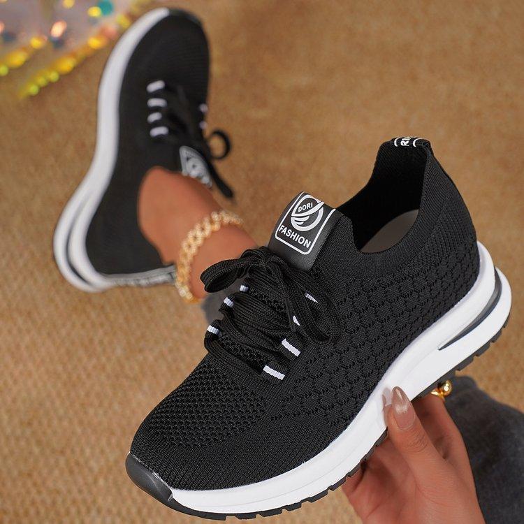 

Женская обувь на скрытой платформе, летняя новинка, повседневная, на толстой подошве, на танкетке, сетчатая обувь из летучего трикотажа, женская 40 чёрный