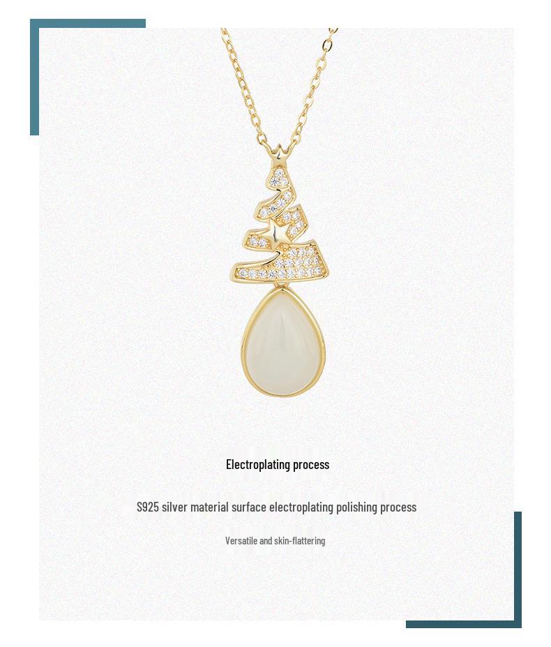 Gold-Plated S925 Sterling Silver Hetian Jade Christmas Tree Necklace for Women - Fashionable Clavicle Chain Jewelry Gift