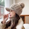 Damenhut im koreanischen Stil mit Kaninchenfell und Entenschnabel - Vielseitig für Herbst/Winter mit Ohrenschutz, Warmes gestricktes Woll-Design.
