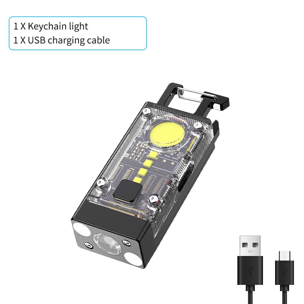 COB Keychain Work Light with Dual Light Source Rechargeable Solar Powered 9 Modes Magnet Base for Camping Fishing Repair Walk